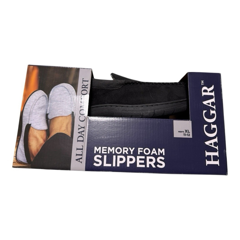Haggar Venetian Slippers Mens Size XL 11-12 Black Memory Foam Suede Fleece New